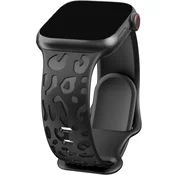 GS Silikonski pašček za Apple Watch 1/2/3/4/5/6/7/8/9/10/11/SE Ultra 1/2/3 42/44/45/46/49mm, leopardji vzorec, črn