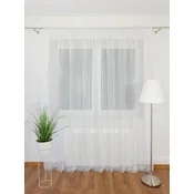 Bela zavesa 300x250 cm na nabiralnem traku, matiran batist, okrasni kamenčki, tunel za karnišno palico