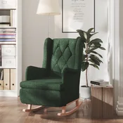 Fotelja s nogama za ljuljanje od kaucukovca tamnozelena tkanina