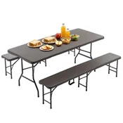 SONNENH Vrtna garnitura, plastika, rjava, 180 x 74 x 43 cm, za vrt ali teraso
