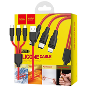 hoco. USB kabel, 3in1, microUSB, type C, Lightning, 1.2 met., 2 A – X21 Silicone 3in1, Black/Red
