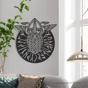 WallXpert metalni zidni ukras RT-LINEDECO-017, nordijski šlem sa dva gavrana u krugu, 39 x 39 cm, crni