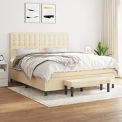 Box spring postelja z vzmetnico krem 160x200 cm blago