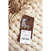Brown womens cotton socks with inscription and teddy bear
