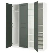PAX/GRIMO Garderobni sestav, bela sivo zelena/bela, 185x60x236 cm