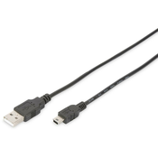 Digitus Digitus USB 2.0 Priključni kabel [1x Moški konektor USB 2.0 tipa A-1x Moški konektor USB 2.0 tipa Mini B] 1 m Črna Okrogel, Dv