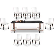 Casa Padrino Luxury Dining Room Furniture Set White/Black/Copper - 1 Luxury Dining Table with Marble Top & 8 Luxury Dining Chairs - Dining Room Furniture - Luxury Furniture