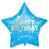 Rojstnodarski folija balon – Modra zvezdasta z napisom Happy Birthday 46 cm