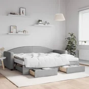 Greatstore Izvlečna dnevna postelja s predali svetlo siva 80x200 cm blago