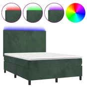 vidaXL vidaXL Box spring postelja z vzmetnico LED tem. zelena 140x190cm žamet, (20899721)