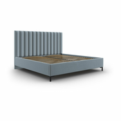 Svetlo modra oblazinjena zakonska postelja s prostorom za shranjevanje z letvenim dnom 180x200 cm Casey – Mazzini Beds
