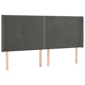 Vidaxl Vzglavje z ušesi temno sivo 163x16x118/128 cm žamet