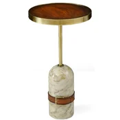 Casa Padrino luxury side table brown/brass/cream A� 33.5 x H. 61 cm - Round table with marble base - Living room furniture - Luxury furniture