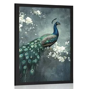 Plakat pav z rožami - 40x60 black
