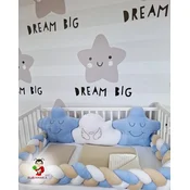 Bubamara037 Set za krevetac sa ogradicom od pletenica, 120x60cm, Bež-plavi
