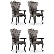 Casa Padrino luxury baroque dining chair set of 4 with armrests silver/black/silver - Magnificent baroque style kitchen chairs - Luxury baroque dining room furniture - Noble & Magnificent