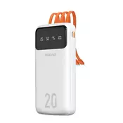 shumee K6Pro+ 20000mAh prenosna baterija z vgrajenim USB-C MicroUSB kablom za iPhone Lightning - bela