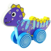shumee 3D lesena igrača dinozaver z vlečnimi kolesi