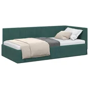 Vidaxl Kotna postelja z vzglavjem Temno zelena 90 cm x 190 cm Žamet