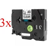 Komplet Brother TZe-S111/TZ-S111/PT/P-Touch 6mm, močnejše lepilo (strong adhesive), kompatibilni trakovi (3) - črn izpis/prozoren trak