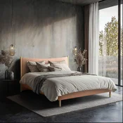 MID.YOU OBLAZINJENA POSTELJA 180 cm  x 200 cm , les, tekstil, leseni material opečnato rjava