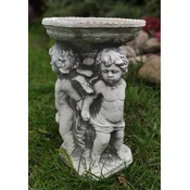 Casa Padrino Art Nouveau Bird Bath Angels Gray H. 27 cm - Garden Decoration Stone Bird Bath - Art Nouveau Garden Decoration Accessories - Art Nouveau Garden Furniture