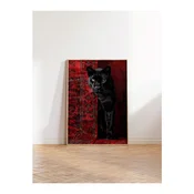 WallXpert uramljena slika 115238, crni panter na crvenom orijentalnom cilimu, 30 x 40 cm, ram u boji prirodnog drveta