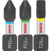 Komplet vijačnih nastavkov PRO Impact, PH2 (x 5), PZ2 (x 5), T20 (x 5), T25 (x 5), T30 (x 5), 25 mm, razstavno stojalo, 10 x 25 kosov