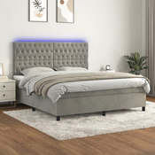 Greatstore Box spring postelja z vzmetnico LED svetlo siva 160x200cm žamet