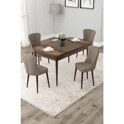 Hanah Home trpezarijski set Due, sto na razvlacenje i 4 stolice, ploca u dekoru drveta Baroque, kapucino tkanina Babyface