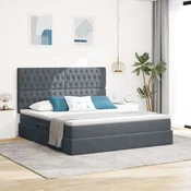 Vidaxl Postelja z LED lučmi z vzglavjem Temno siva 180 x 200 cm Žamet