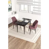 Hanah Home trpezarijski set Arp, sto i 2 stolice, ploca u dekoru crnog mermera, puder roze tkanina Babyface