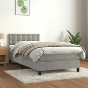 Greatstore Box spring postelja z vzmetnico svetlo siv 90x190 cm žamet