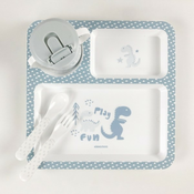 KikkaBoo Set posuđa 4 dela Dinosaur Blue