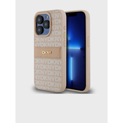 DKNY DKNY Usnjeno enoplastno ohišje s črto in kovinskim logotipom - ohišje za iPhone 14 Pro Max (roza)