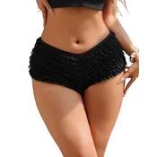 Black Sexy Mesh Swimsuit Cloth Ruffled Women Underwear With Bow 2XL