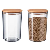 MADAME COCO Yuviera Set kutija za cuvanje hrane sa drvenim poklopcem, 2kom, 2300ml, 13.5x13.5x21cm, Sive