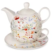 Northix MAKI porcelanasti čajnik s skodelico, 3 kosi