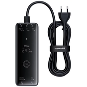 Baseus Digital Charger GaN , 3x USB-C + USB + DC, 240W + cable1m (black)