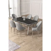 Hanah Home trpezarijski set Pem, sto i 6 stolica, ploca u dekoru Sonata, hromirane noge, siva tkanina Babyface