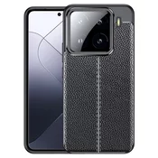 Eleganten gel ovitek Elite Guard z usnjeno teksturo in zaščito robov za Xiaomi 15 - obsidian black