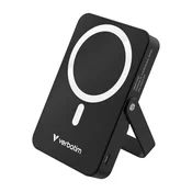 Magnetna brezžična prenosna baterija Verbatim Charge n Go s stojalom - črna, 10.000 mAh