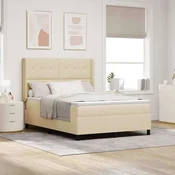 Vidaxl LED Box Spring Postelja z vzmetnico krema 160 x 200 cm blago
