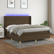vidaXL Box spring postelja z vzmetnico LED temno rjava 180x200cm blago