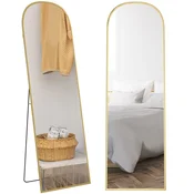 HOMCOM Moderno obokno talno ogledalo, 50x161.5cm stensko in samostoječe celopostavno ogledalo iz kaljenega stekla z aluminijastim okvirjem, za spalnico dnevno sobo vhod, zlato