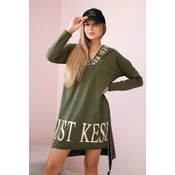 Dress with a hood and khaki print