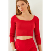 Bianco Lucci Womens Square Neck Long Sleeve Basic Crop Blouse 2405