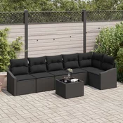 vidaXL vidaXL vrtni kavč Set 7 Črna Poli ratan 7-delni vrtni kavč Pravokoten, (22064840)