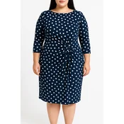 Plus size obleka s potiskom pik, temno modra