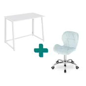 Set za pisarno – zložljiva pisalna miza ZARIMO 80x40 cm bela + pisarniški stol AVOLA VELVET svetlo modra